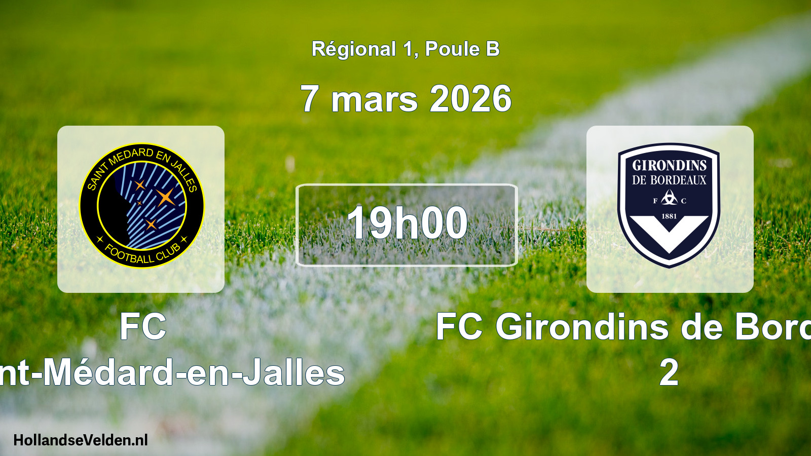 Match programmé: FC Saint-Médard-en-Jalles - FC Girondins de Bordeaux 2 (7 mars 2026)