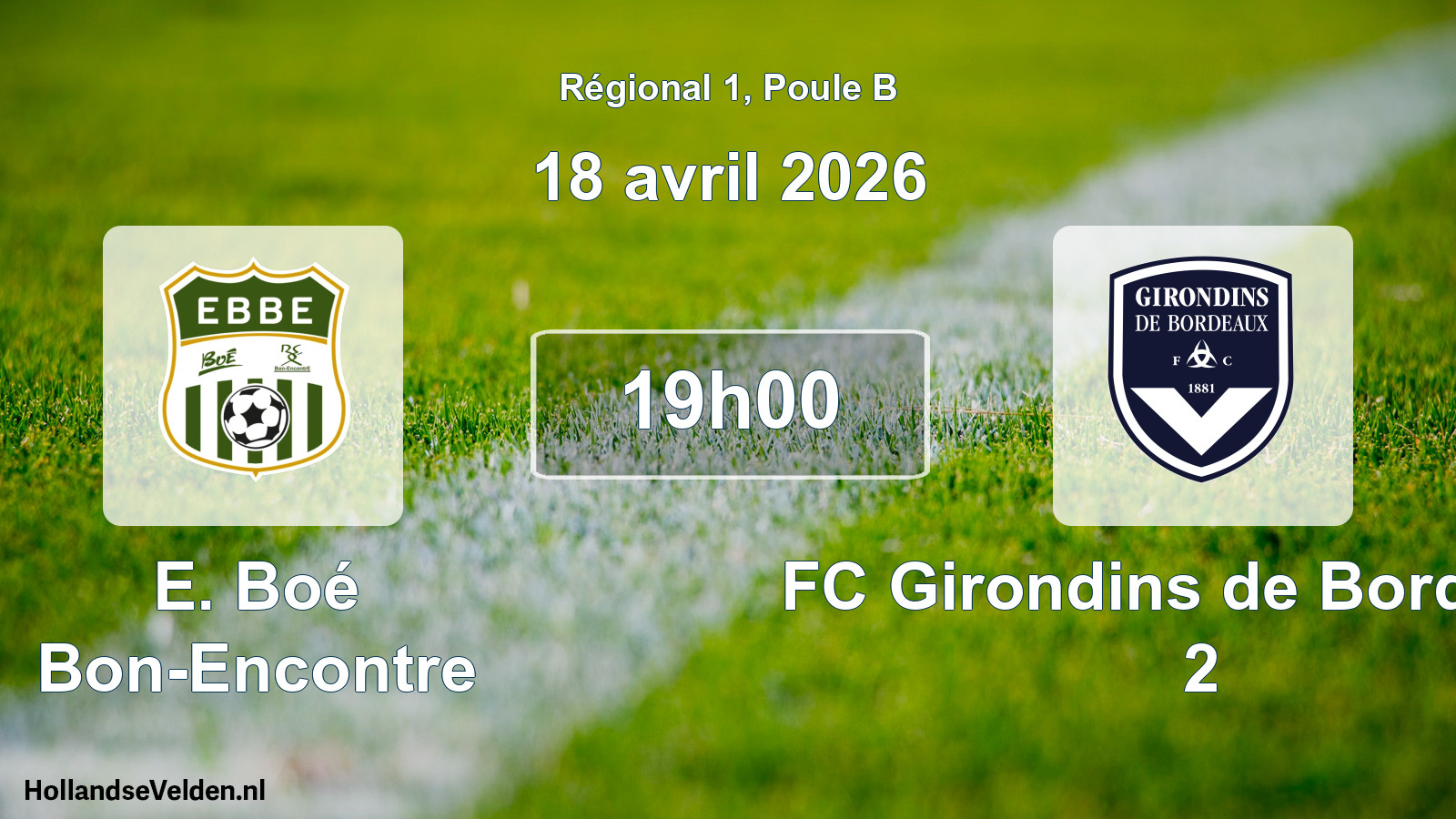 Match programmé: E. Boé Bon-Encontre - FC Girondins de Bordeaux 2 (18 avril 2026)
