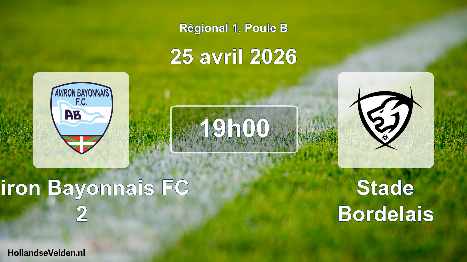 Match programmé: Aviron Bayonnais FC 2 - Stade Bordelais (25 avril 2026)