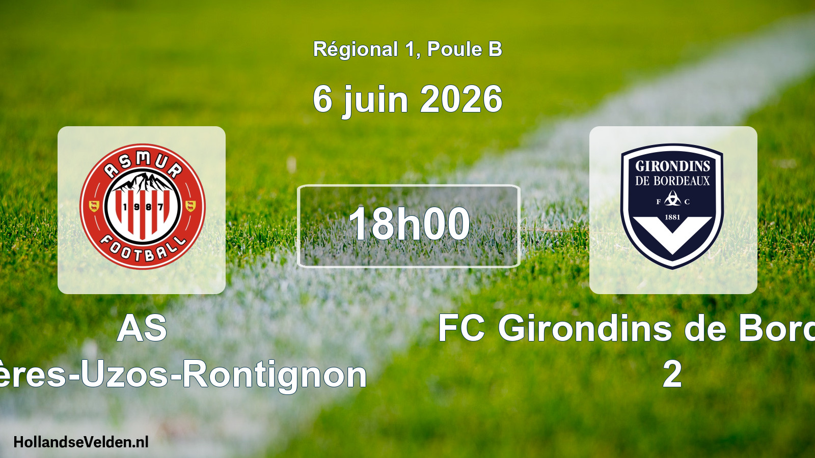 Match programmé: AS Mazères-Uzos-Rontignon - FC Girondins de Bordeaux 2 (6 juin 2026)