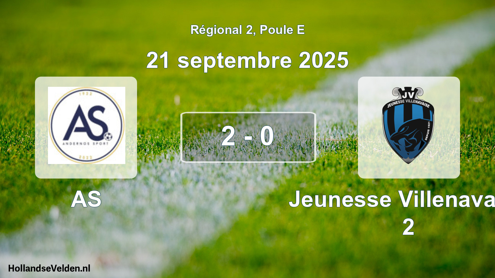 Match joué: AS - Jeunesse Villenavaise 2 2 - 0 (21 septembre 2025)