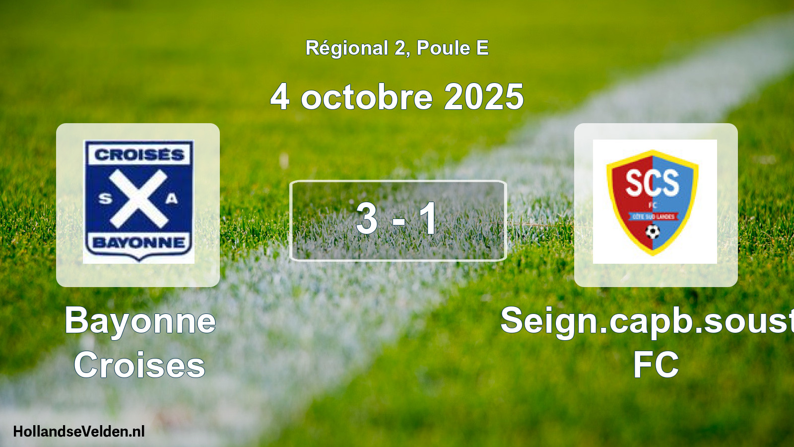 Total number of matches played: Bayonne Croises - Seign.capb.soust. FC 3 - 1 (4 October 2025)