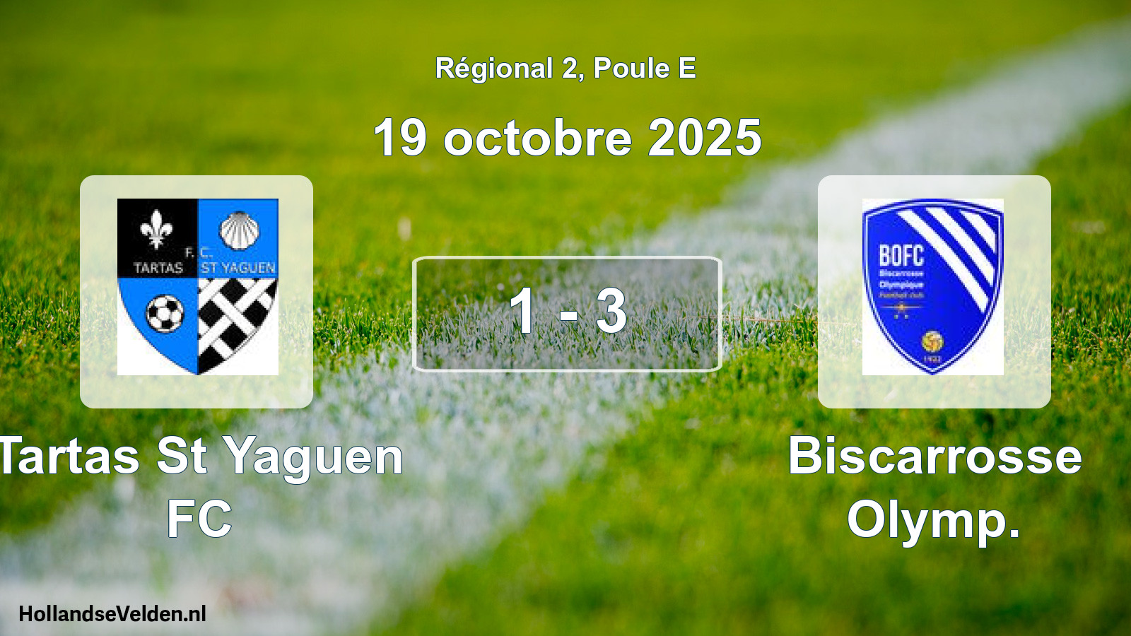 Match joué: Tartas St Yaguen FC - Biscarrosse Olymp. 1 - 3 (19 octobre 2025)