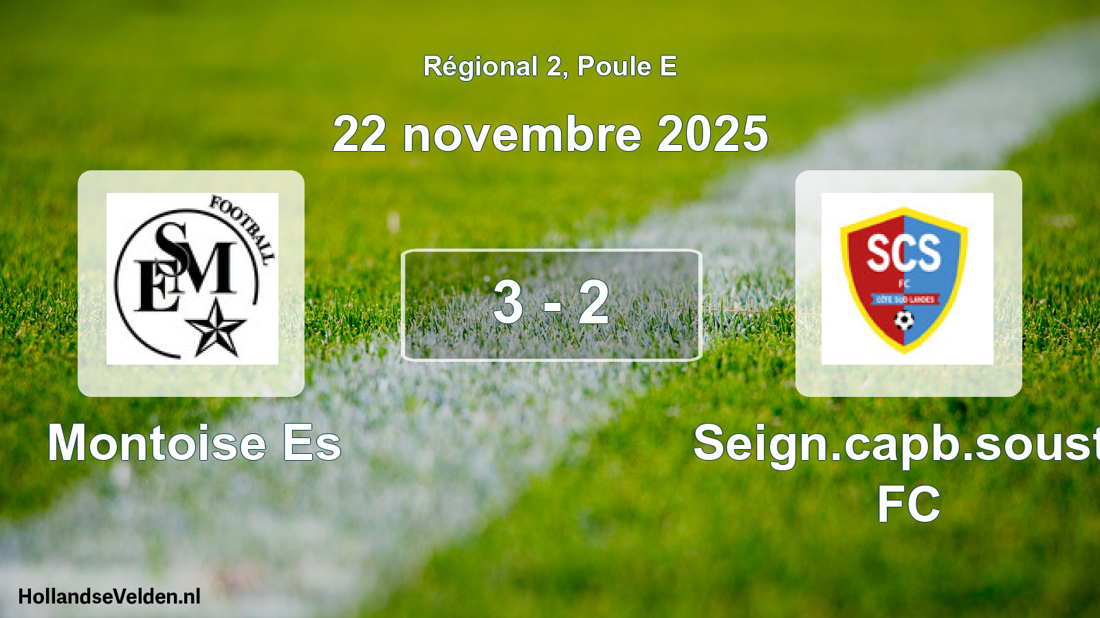 Total number of matches played: Montoise Es - Seign.capb.soust. FC 3 - 2 (22 November 2025)