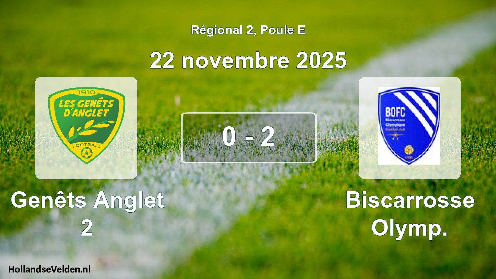 Match joué: Genêts Anglet 2 - Biscarrosse Olymp. 0 - 2 (22 novembre 2025)