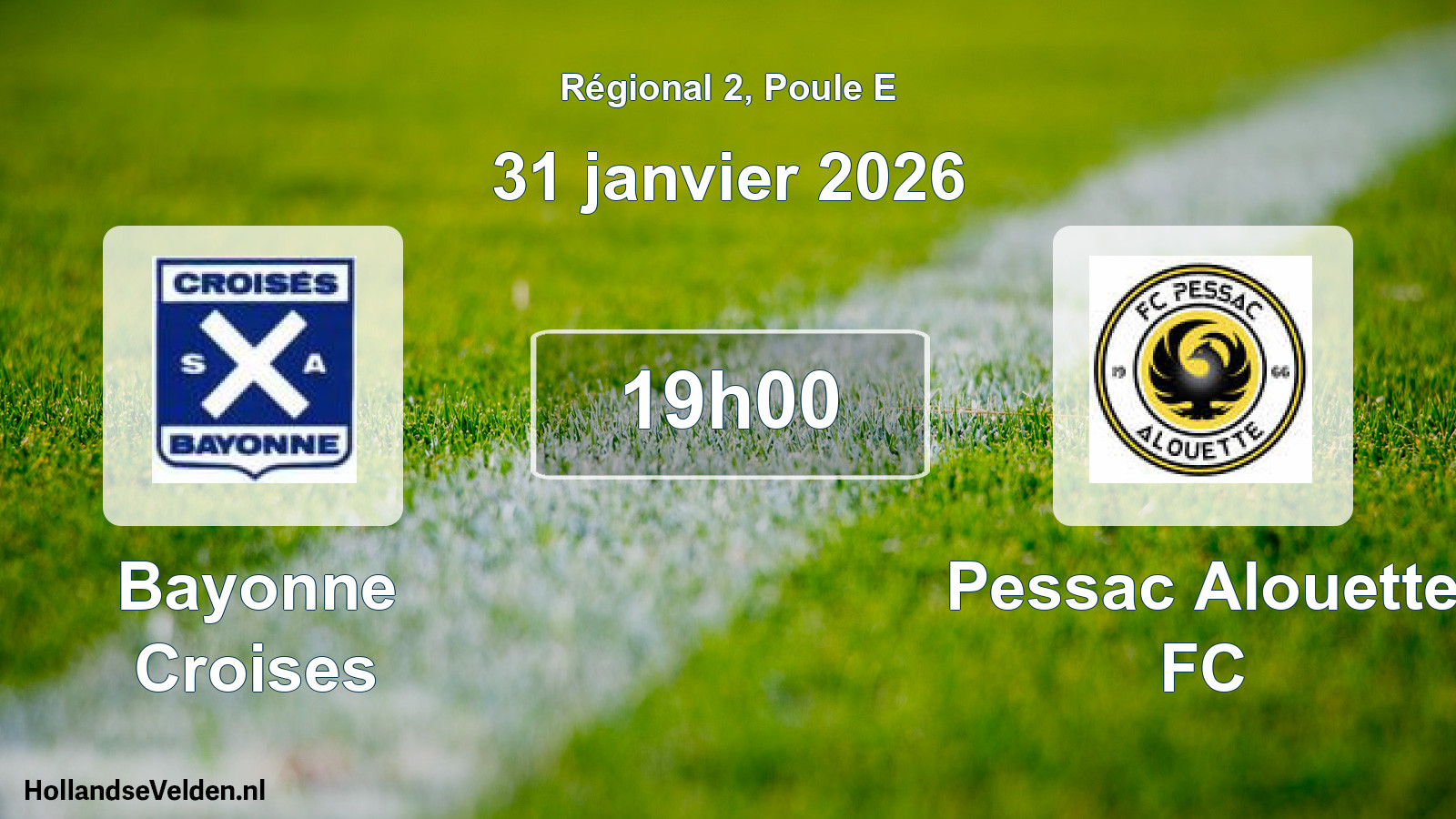 Match programmé: Bayonne Croises - Pessac Alouette FC (31 janvier 2026)
