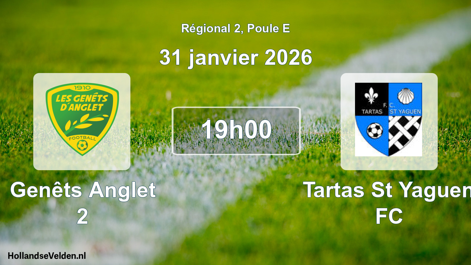 Match programmé: Genêts Anglet 2 - Tartas St Yaguen FC (31 janvier 2026)