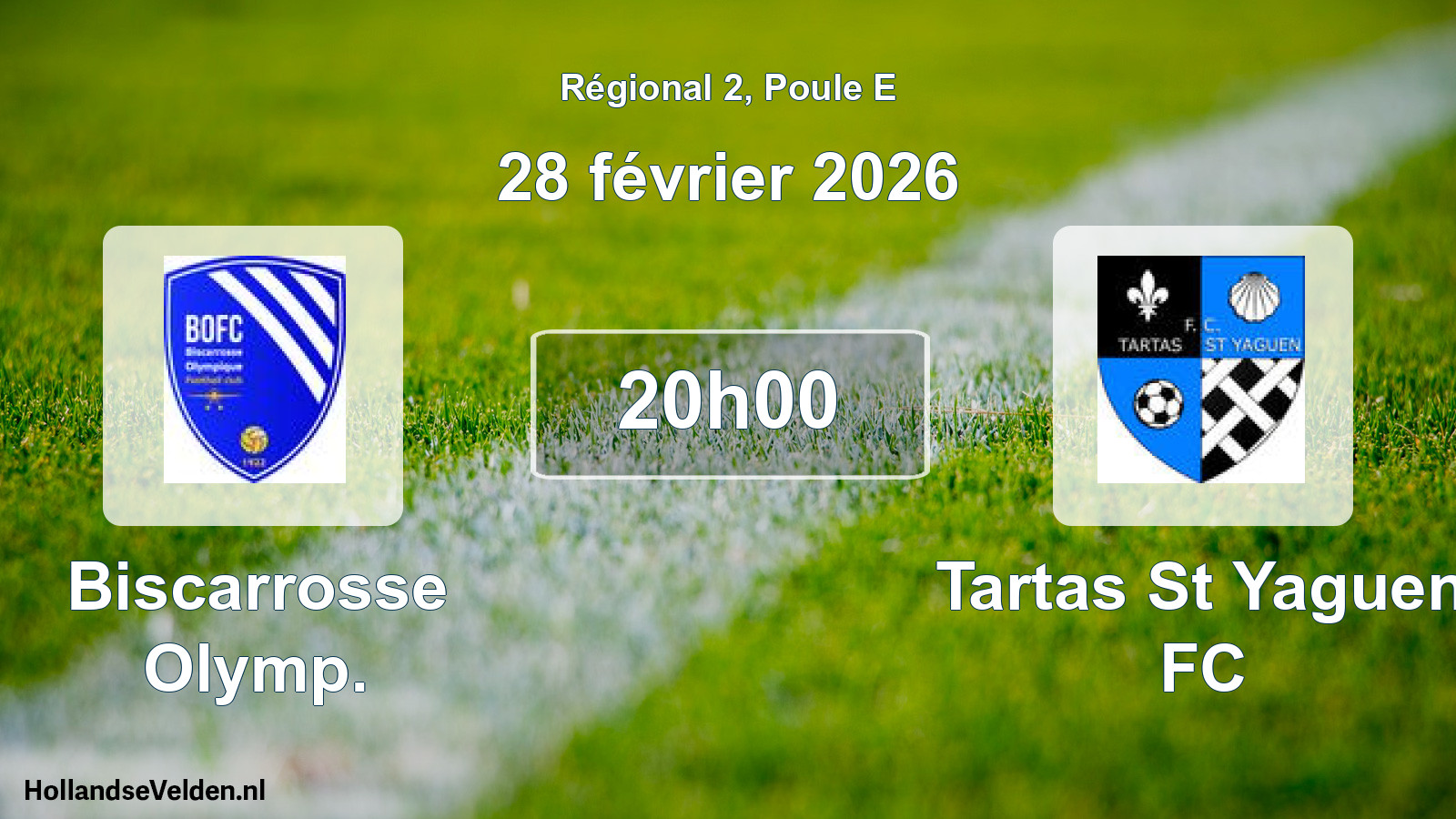 Match programmé: Biscarrosse Olymp. - Tartas St Yaguen FC (28 février 2026)