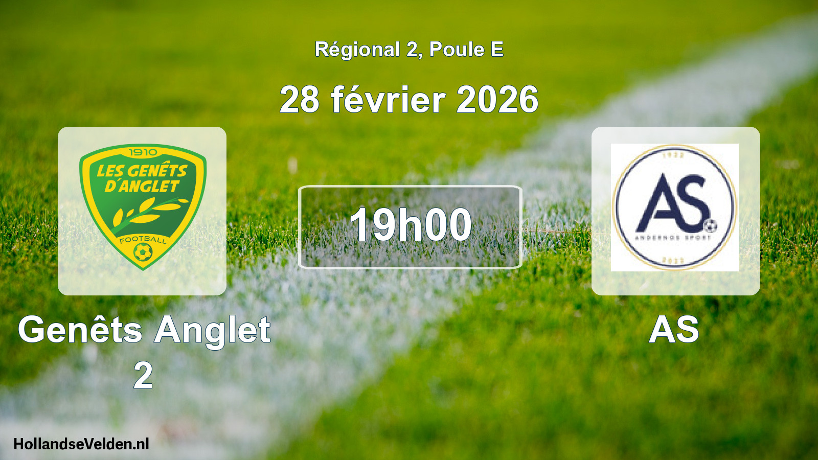 Match programmé: Genêts Anglet 2 - AS (28 février 2026)