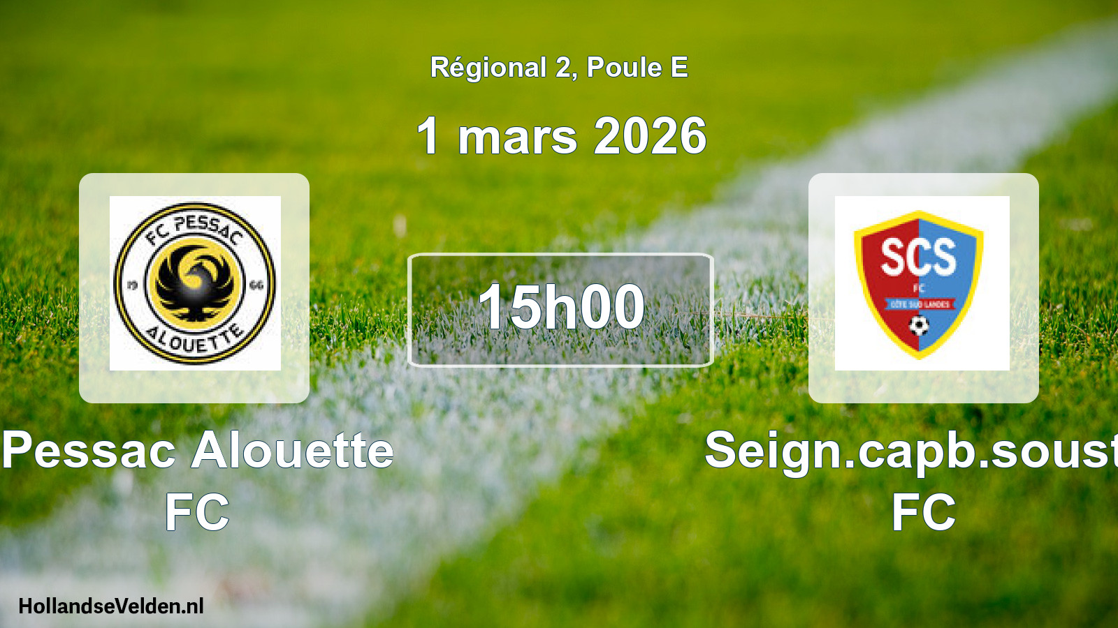 Match programmé: Pessac Alouette FC - Seign.capb.soust. FC (1 mars 2026)