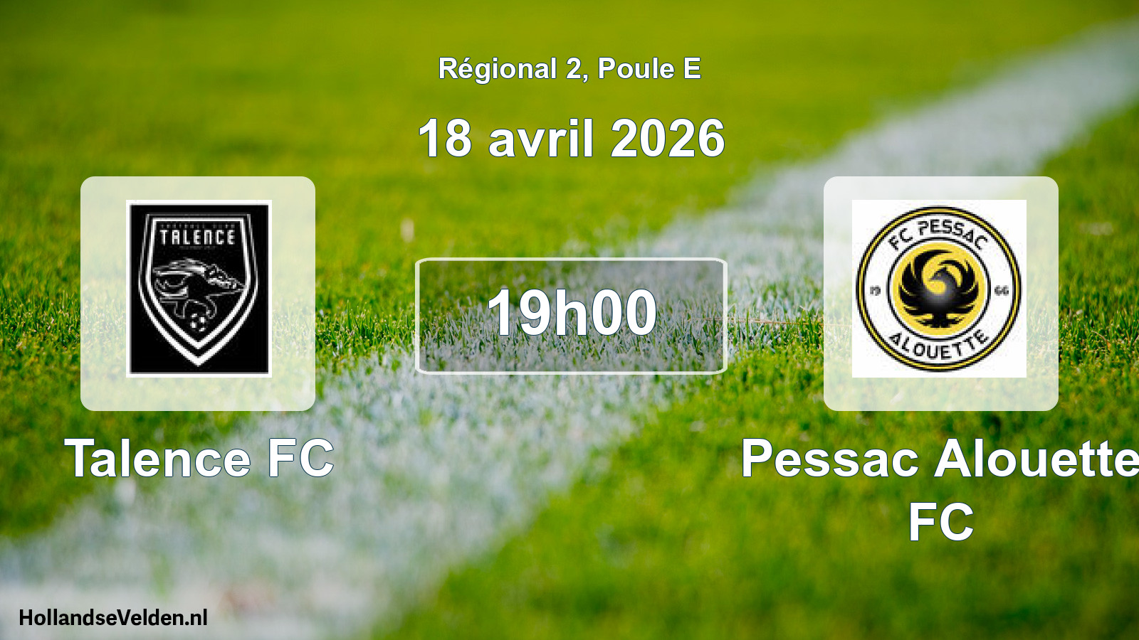 Match programmé: Talence FC - Pessac Alouette FC (18 avril 2026)