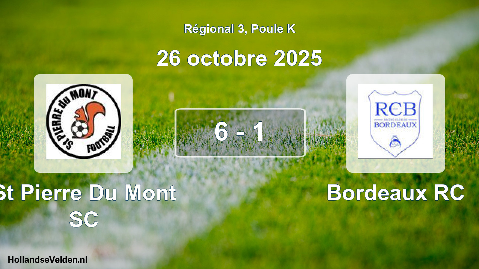 Match joué: St Pierre Du Mont SC - Bordeaux RC 6 - 1 (26 octobre 2025)