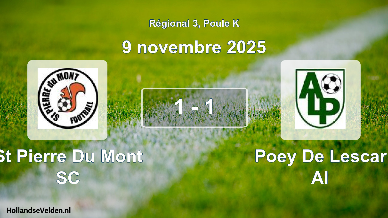 Match joué: St Pierre Du Mont SC - Poey De Lescar Al 1 - 1 (9 novembre 2025)