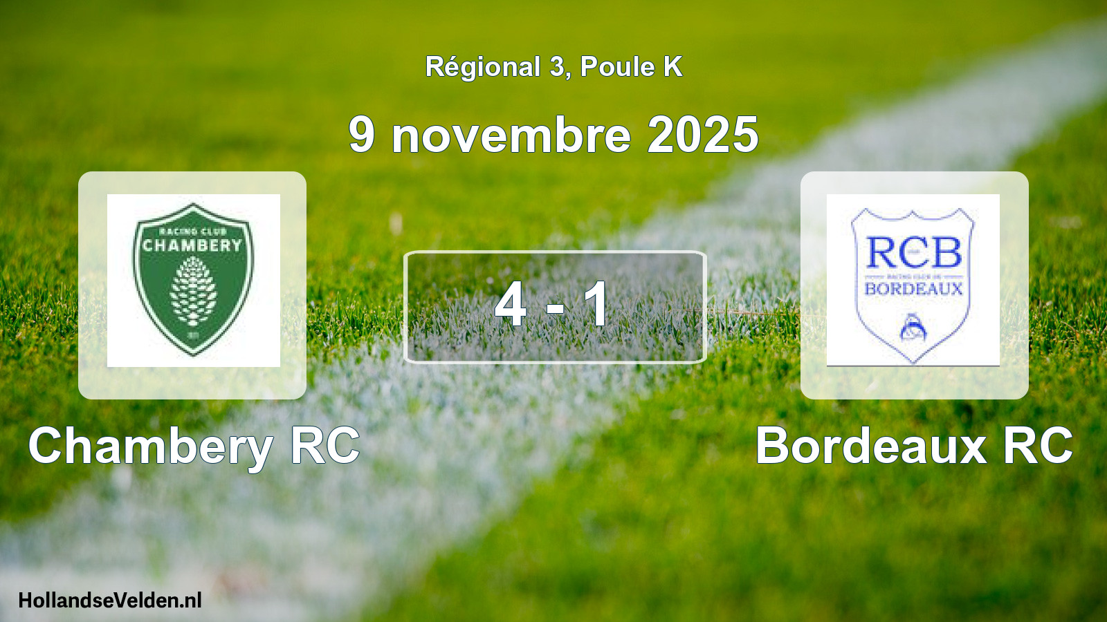 Match joué: Chambery RC - Bordeaux RC 4 - 1 (9 novembre 2025)