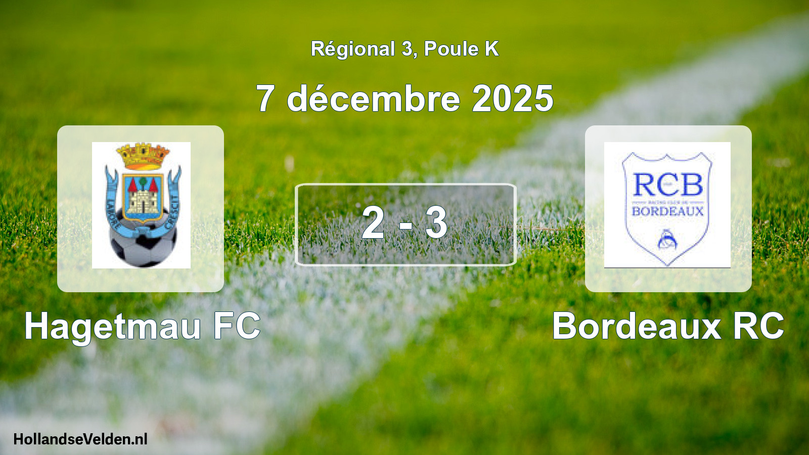 Match joué: Hagetmau FC - Bordeaux RC 2 - 3 (7 décembre 2025)