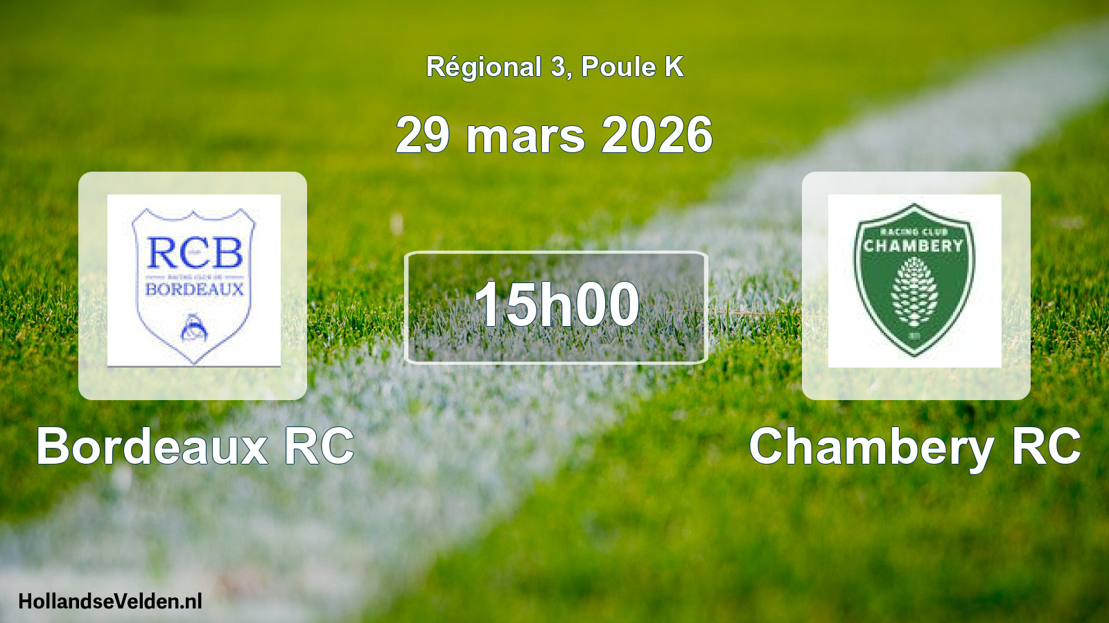 Match programmé: Bordeaux RC - Chambery RC (29 mars 2026)