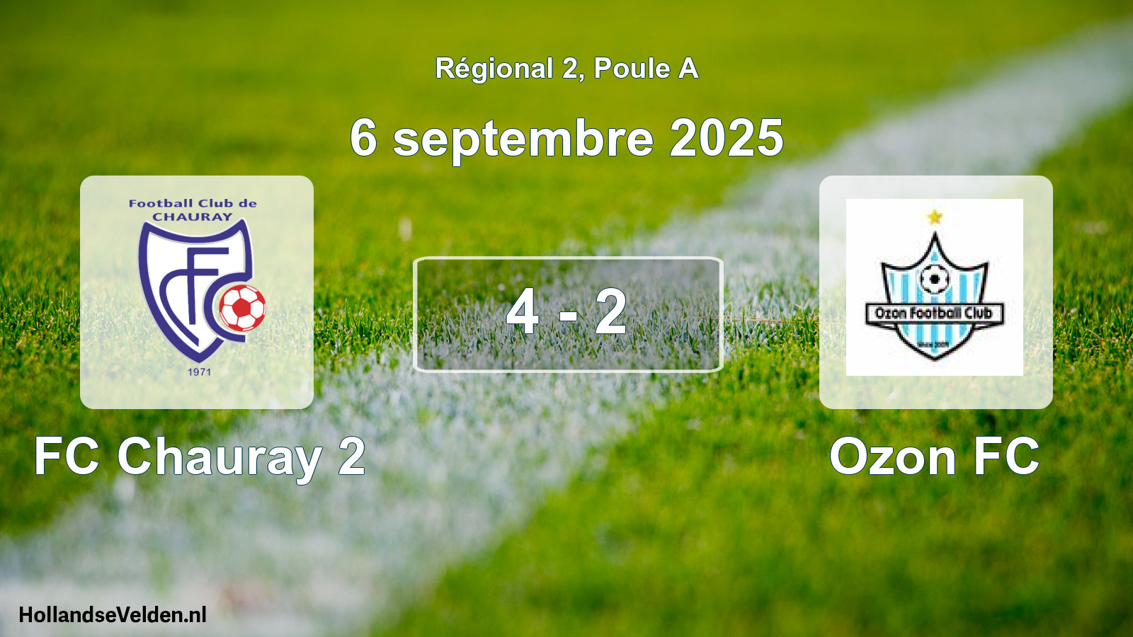 Gespeelde wedstrijd: FC Chauray 2 - Ozon FC 4 - 2 (6 september 2025)