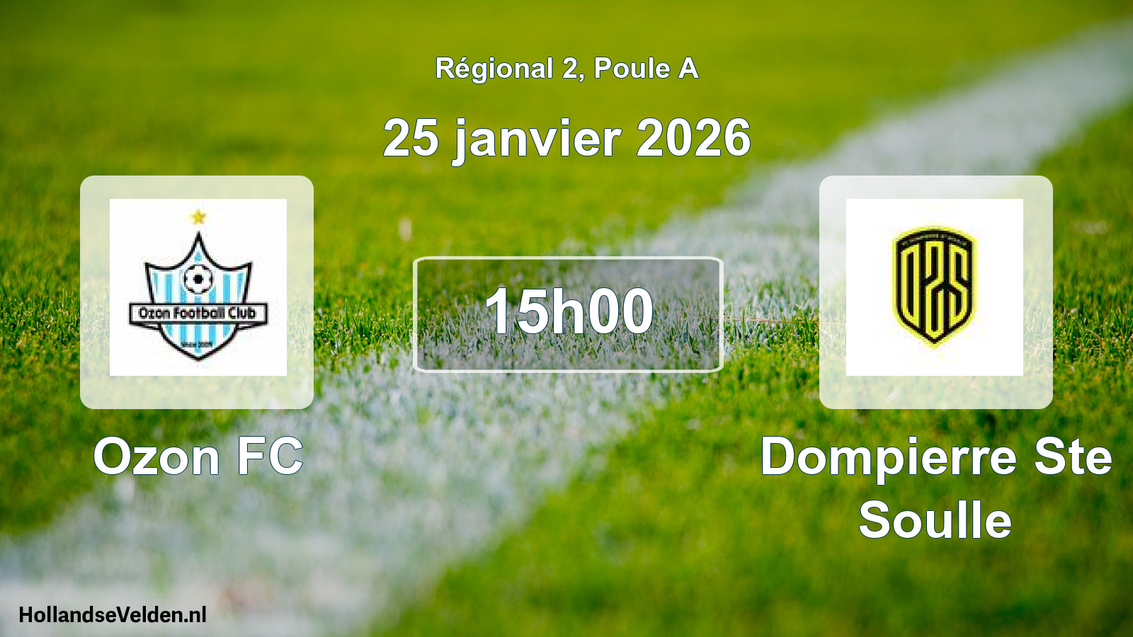 Match programmé: Ozon FC - Dompierre Ste Soulle (25 janvier 2026)
