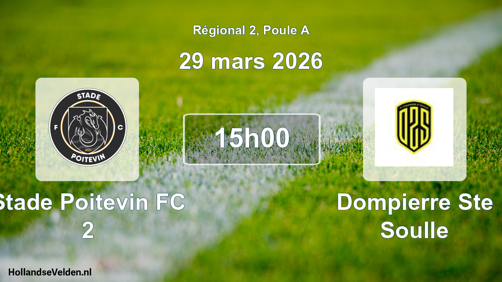 Match programmé: Stade Poitevin FC 2 - Dompierre Ste Soulle (29 mars 2026)