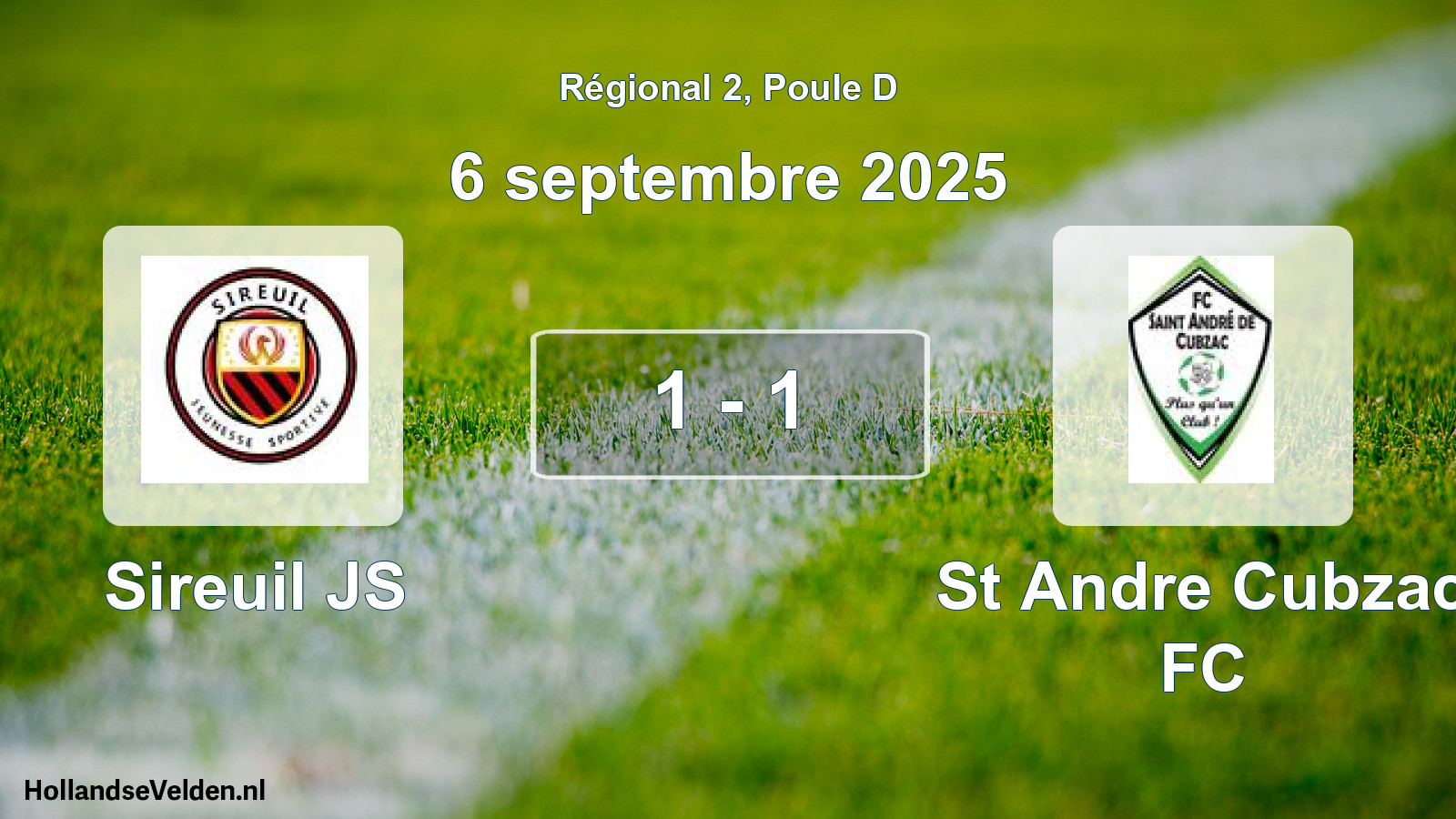 Gespeelde wedstrijd: Sireuil JS - St Andre Cubzac FC 1 - 1 (6 september 2025)