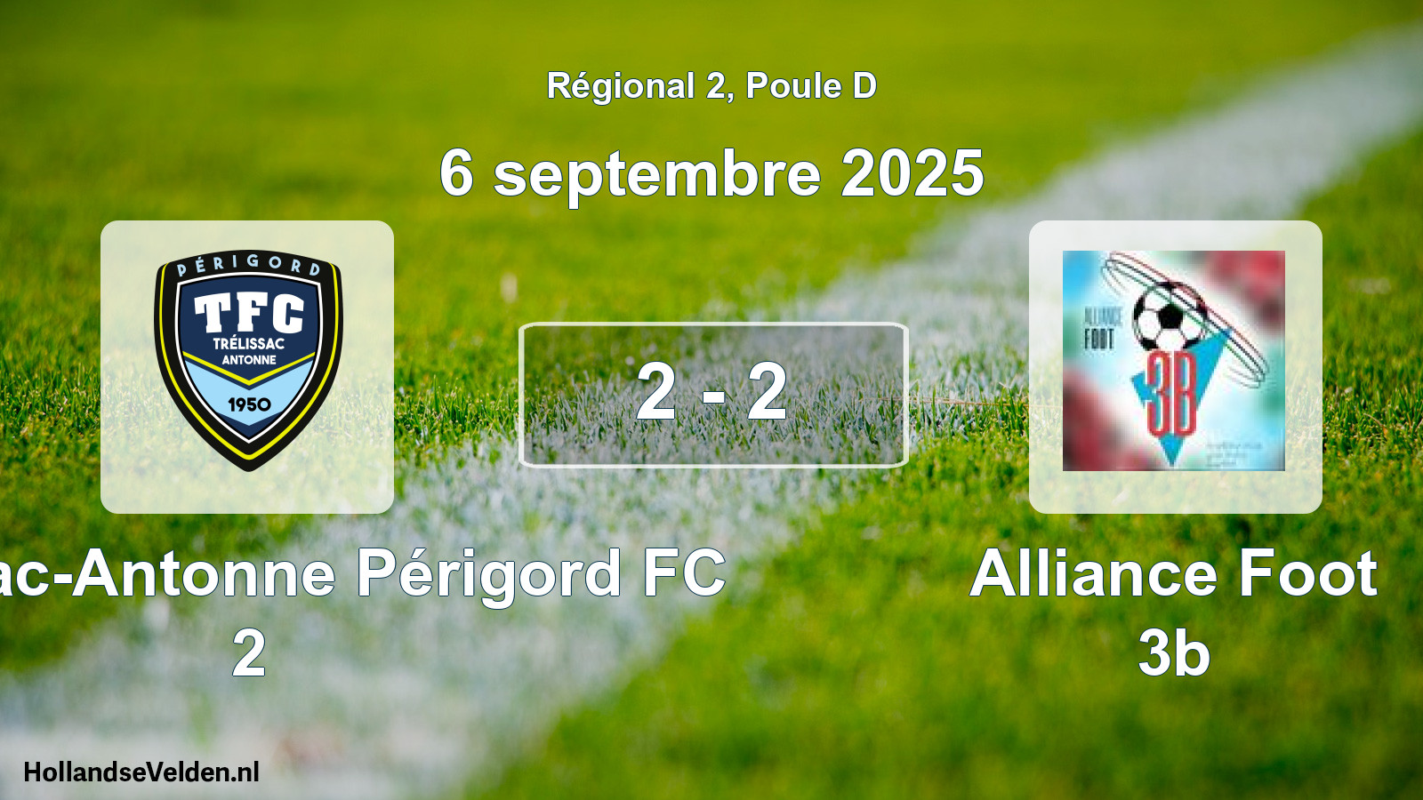 Match joué: Trélissac-Antonne Périgord FC 2 - Alliance Foot 3b 2 - 2 (6 septembre 2025)