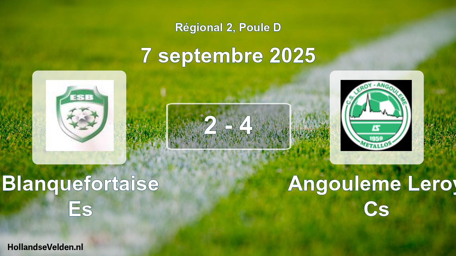 Match joué: Blanquefortaise Es - Angouleme Leroy Cs 2 - 4 (7 septembre 2025)