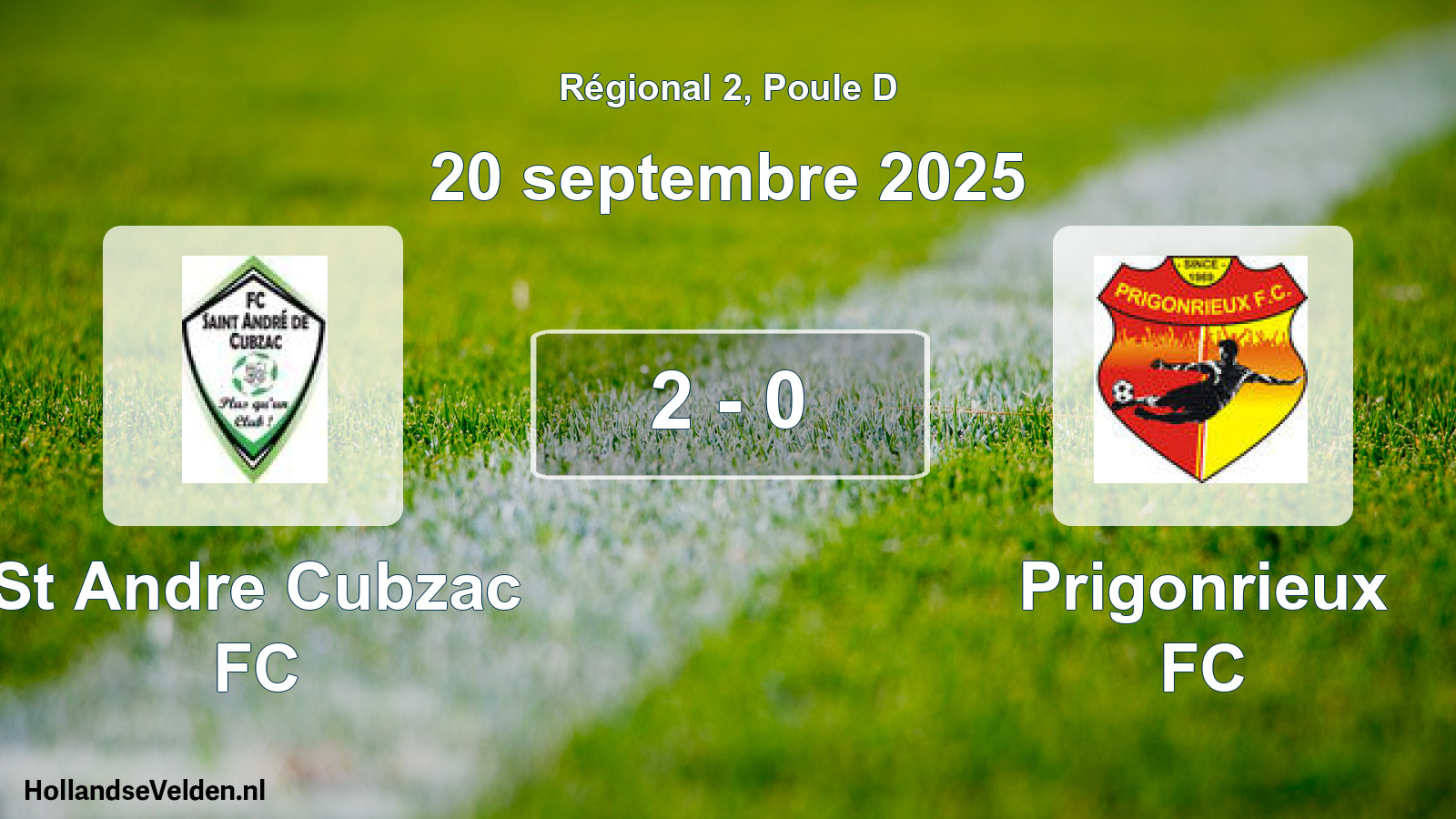 Match joué: St Andre Cubzac FC - Prigonrieux FC 2 - 0 (20 septembre 2025)