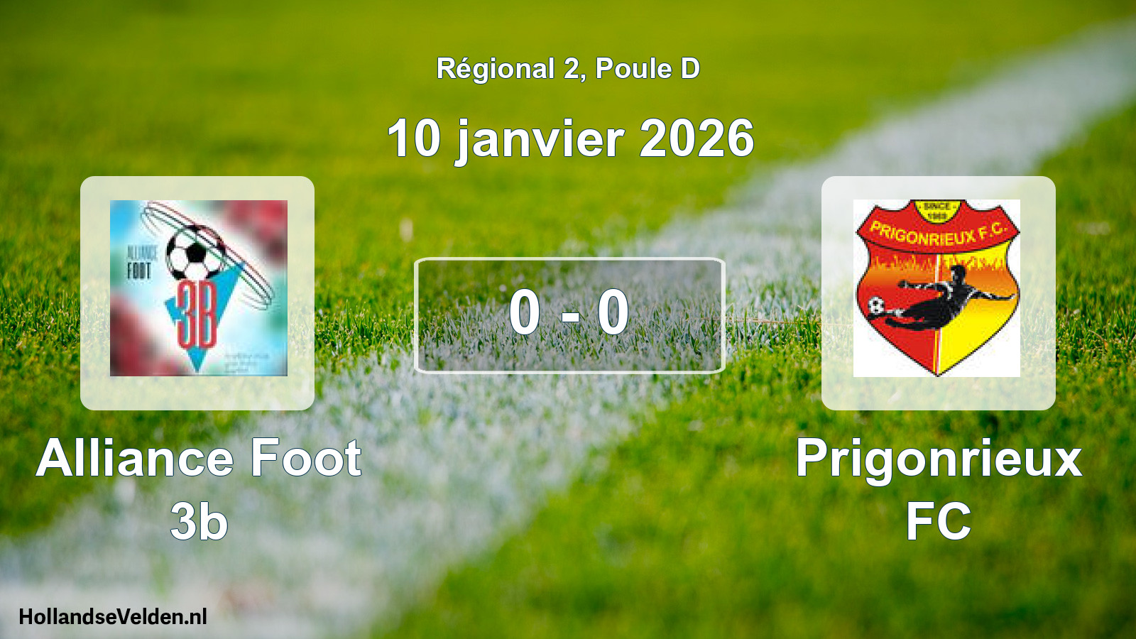 Match programmé: Alliance Foot 3b - Prigonrieux FC (10 janvier 2026)