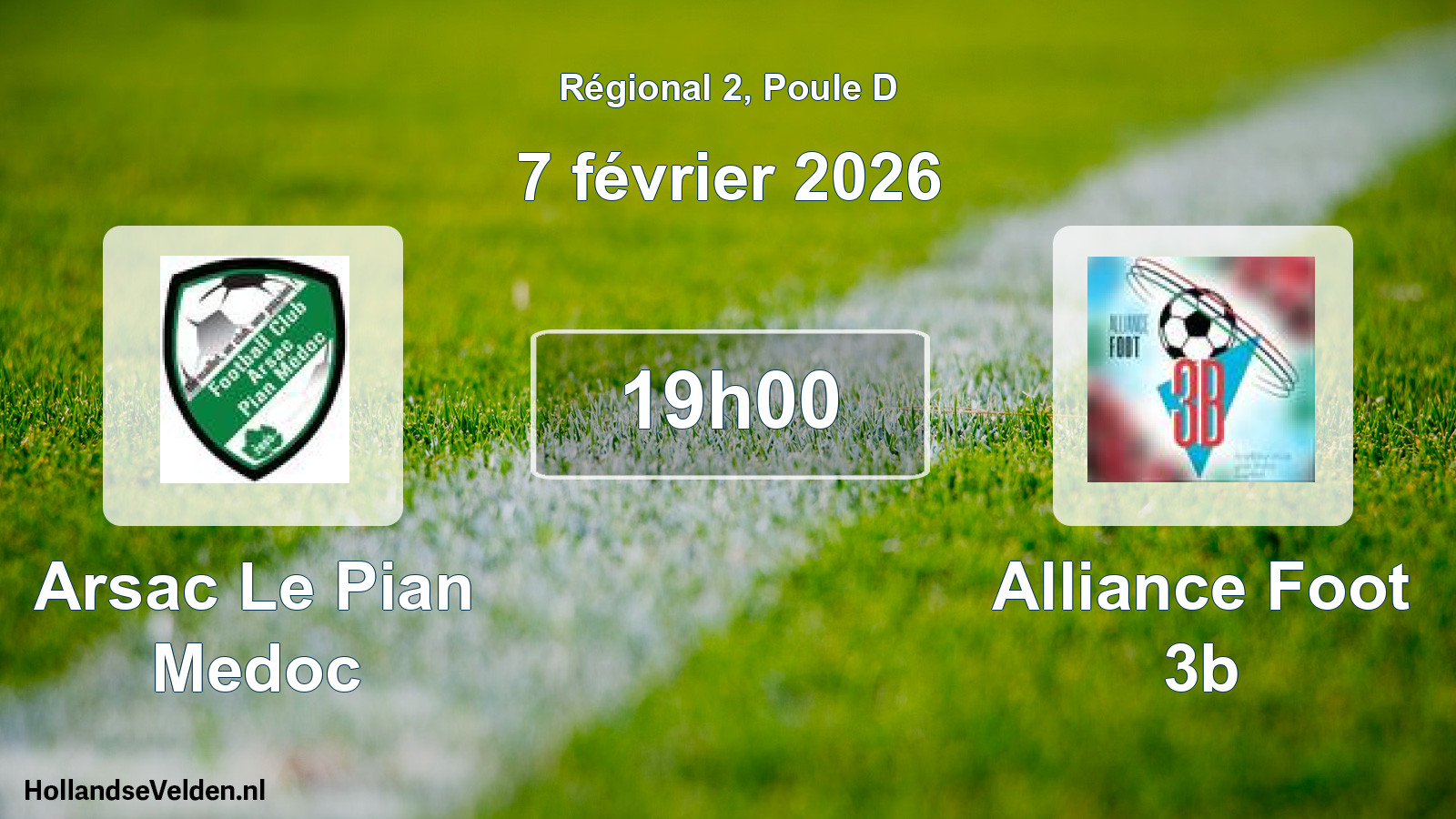 Match programmé: Arsac Le Pian Medoc - Alliance Foot 3b (7 février 2026)
