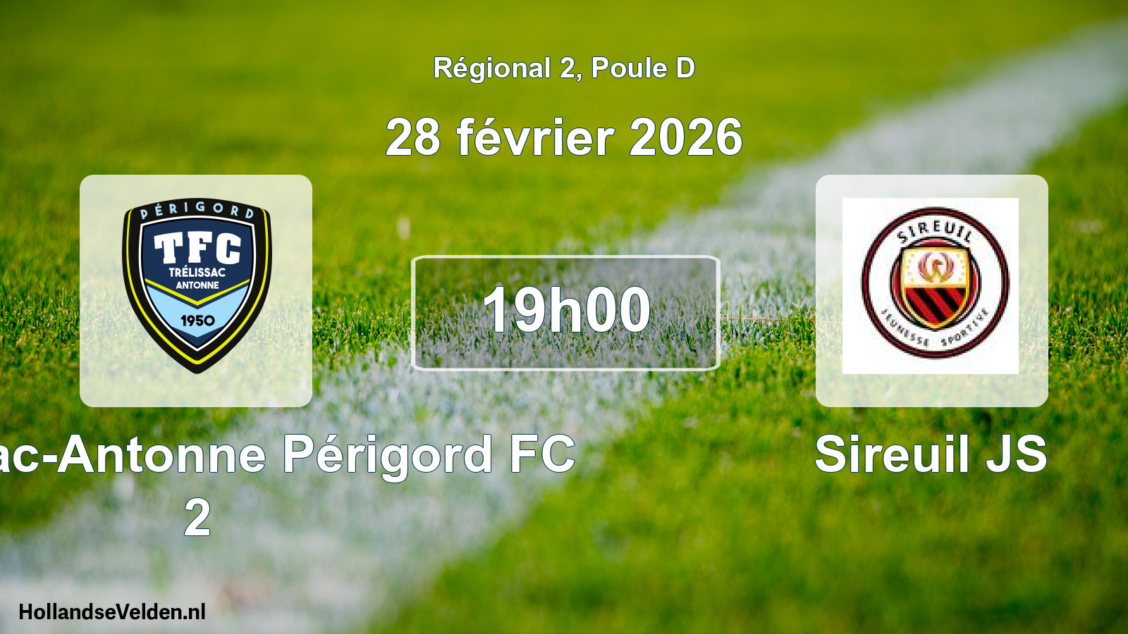 Match programmé: Trélissac-Antonne Périgord FC 2 - Sireuil JS (28 février 2026)