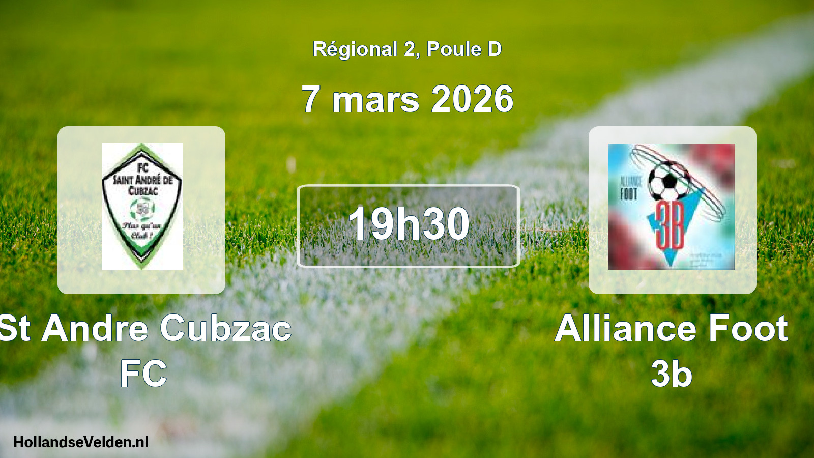 Match programmé: St Andre Cubzac FC - Alliance Foot 3b (7 mars 2026)