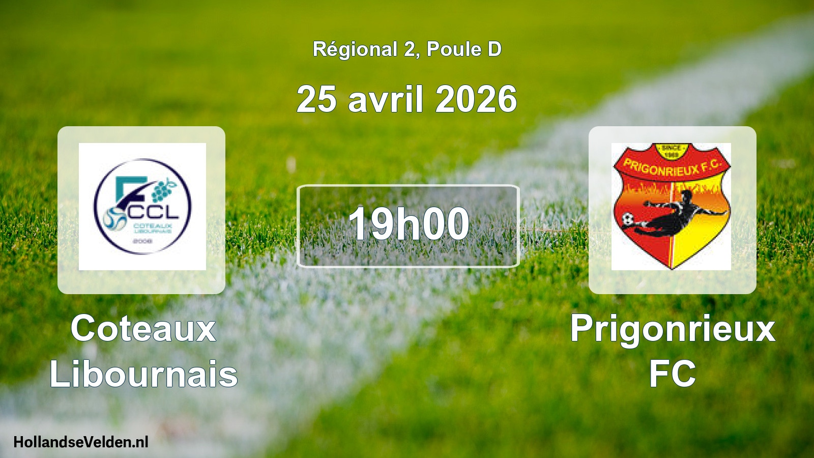 Match programmé: Coteaux Libournais - Prigonrieux FC (25 avril 2026)