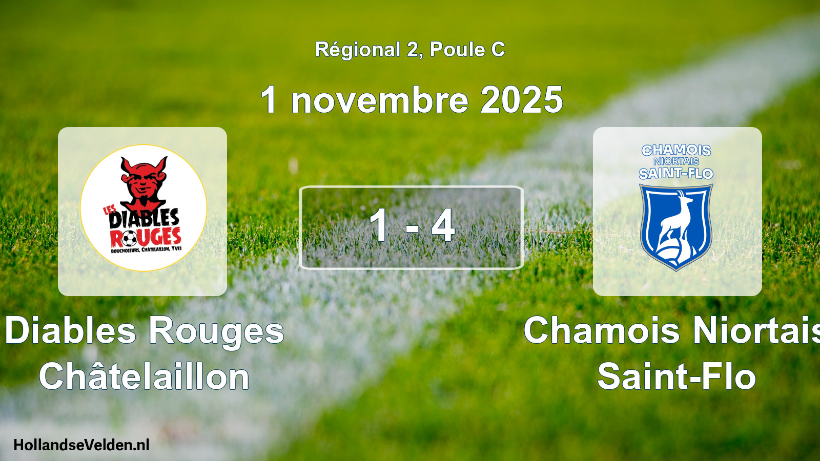 Match joué: Diables Rouges Châtelaillon - Chamois Niortais Saint-Flo 1 - 4 (1 novembre 2025)