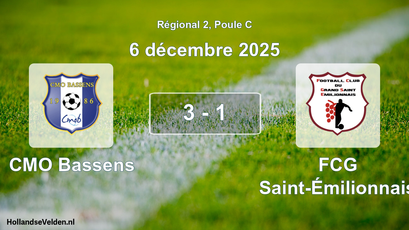 Total number of matches played: CMO Bassens - FCG Saint-Émilionnais 3 - 1 (6 December 2025)