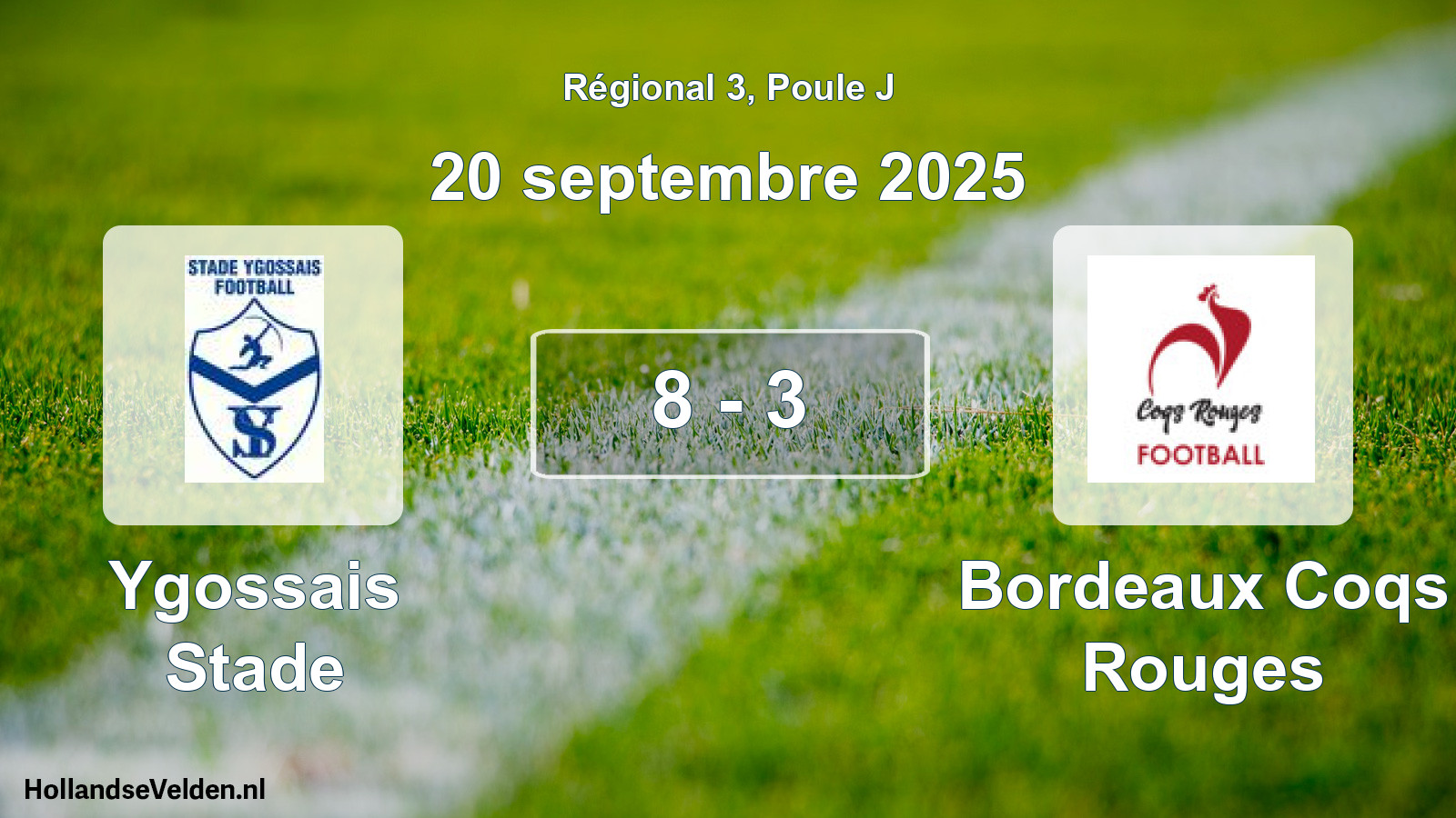 Total number of matches played: Ygossais Stade - Bordeaux Coqs Rouges 8 - 3 (20 September 2025)