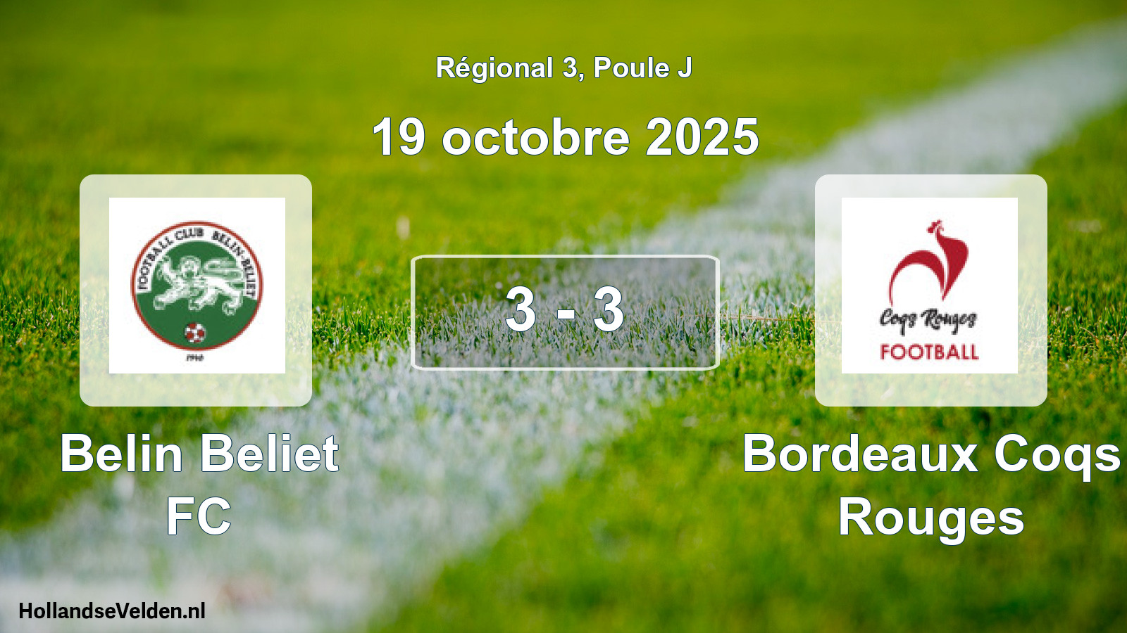 Match joué: Belin Beliet FC - Bordeaux Coqs Rouges 3 - 3 (19 octobre 2025)