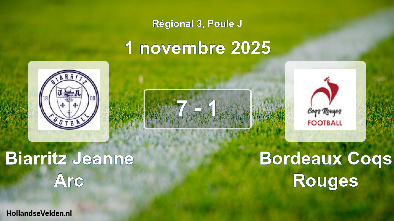 Match joué: Biarritz Jeanne Arc - Bordeaux Coqs Rouges 7 - 1 (1 novembre 2025)