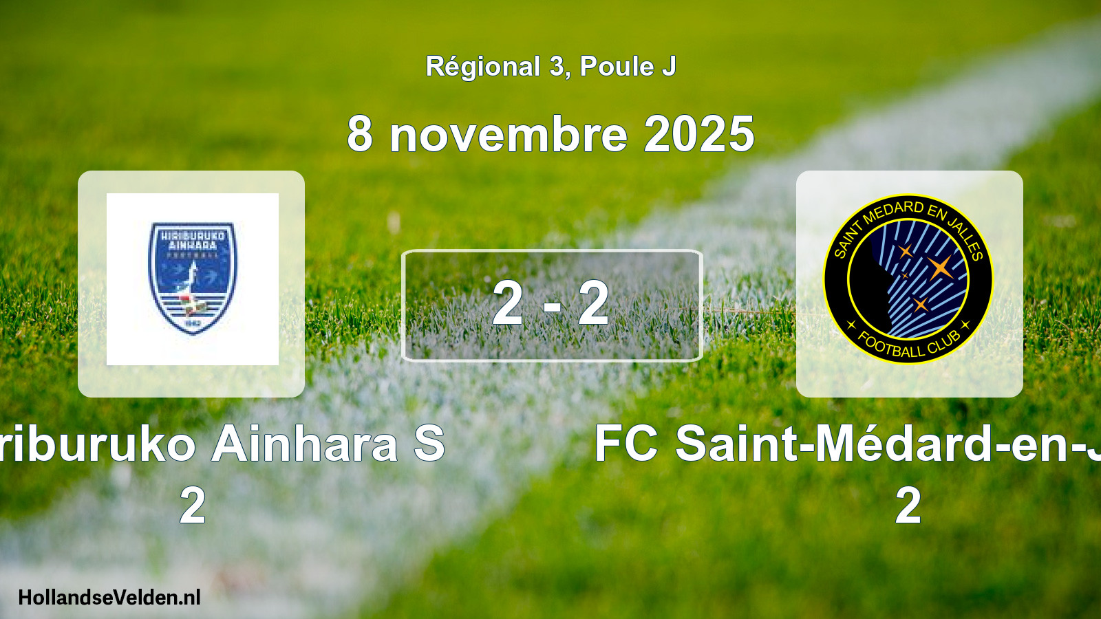 Match joué: Hiriburuko Ainhara S 2 - FC Saint-Médard-en-Jalles 2 2 - 2 (8 novembre 2025)