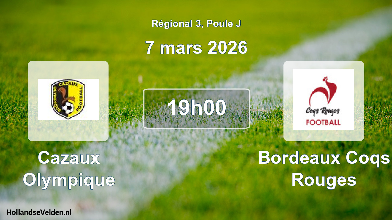 Match programmé: Cazaux Olympique - Bordeaux Coqs Rouges (7 mars 2026)