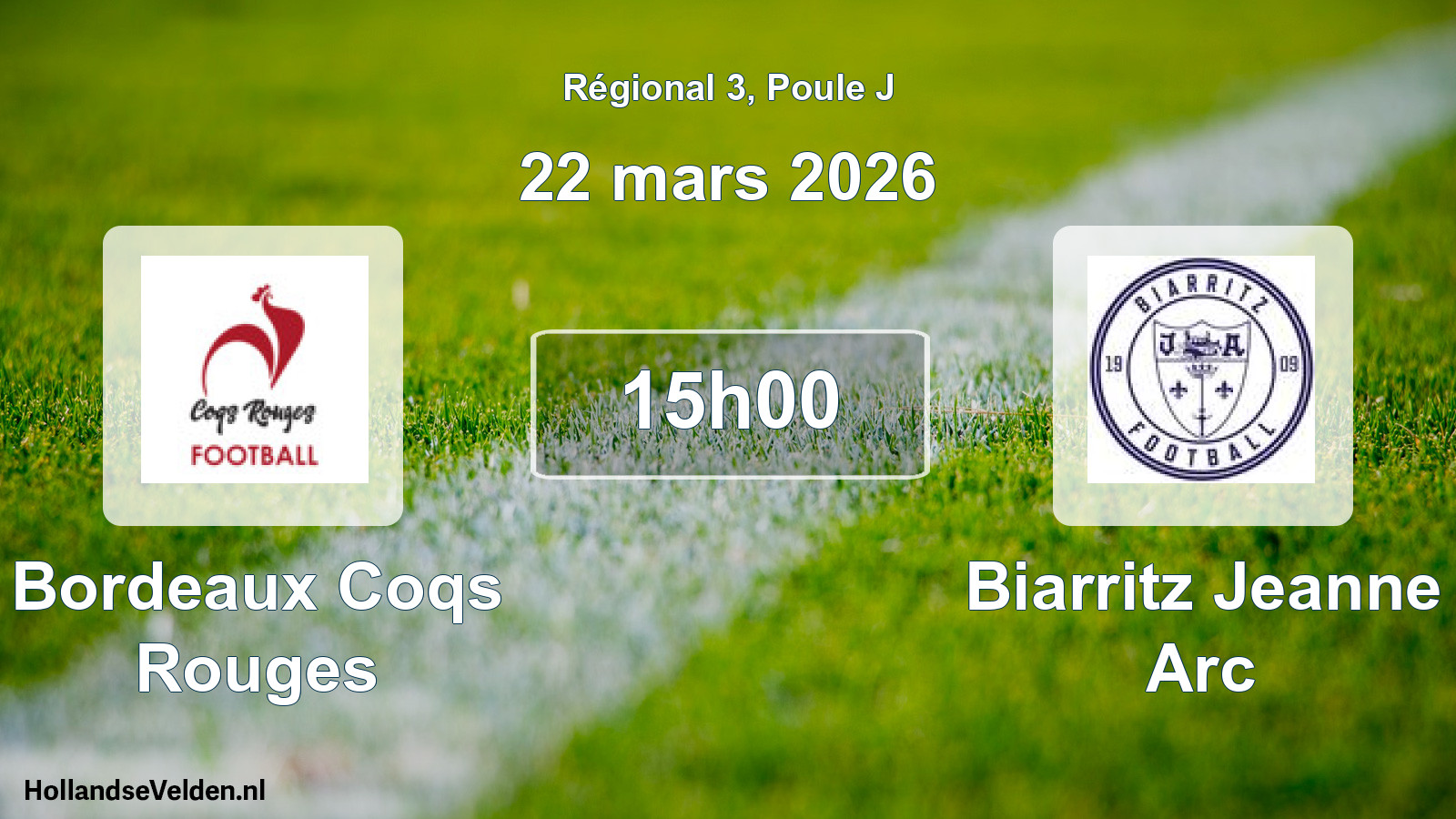 Match programmé: Bordeaux Coqs Rouges - Biarritz Jeanne Arc (22 mars 2026)
