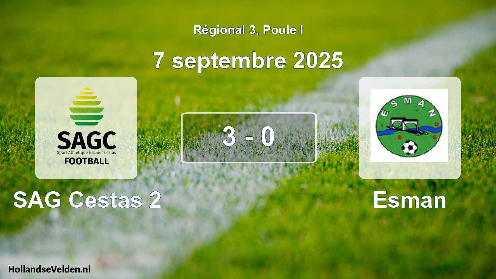 Match joué: SAG Cestas 2 - Esman 3 - 0 (7 septembre 2025)