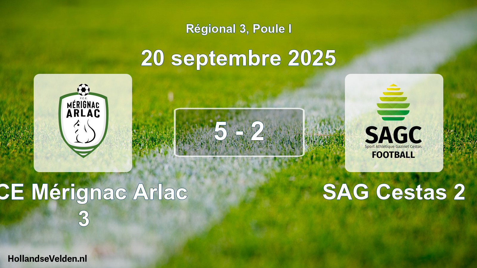 Match joué: FCE Mérignac Arlac 3 - SAG Cestas 2 5 - 2 (20 septembre 2025)
