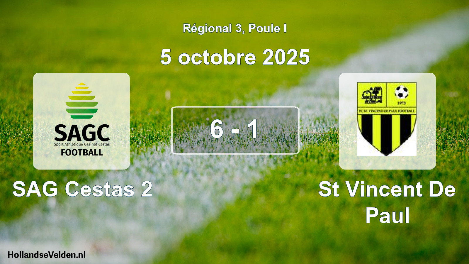 Match joué: SAG Cestas 2 - St Vincent De Paul 6 - 1 (5 octobre 2025)