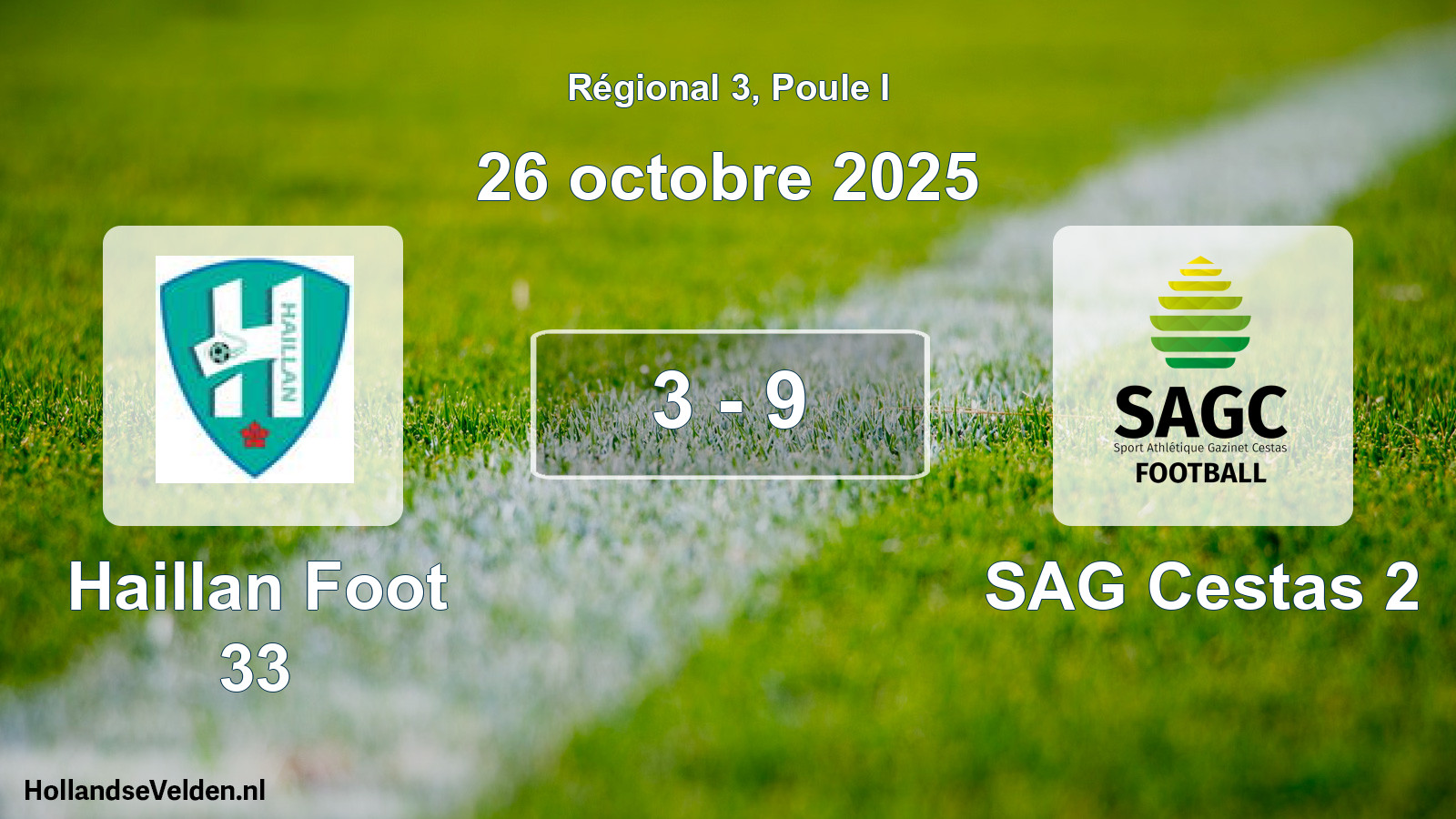 Match joué: Haillan Foot 33 - SAG Cestas 2 3 - 9 (26 octobre 2025)