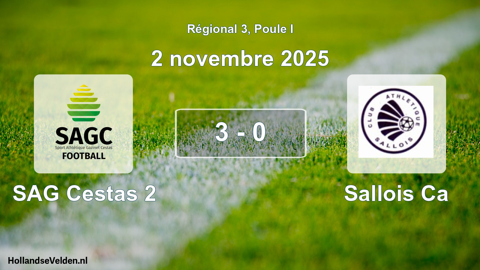 Match joué: SAG Cestas 2 - Sallois Ca 3 - 0 (2 novembre 2025)