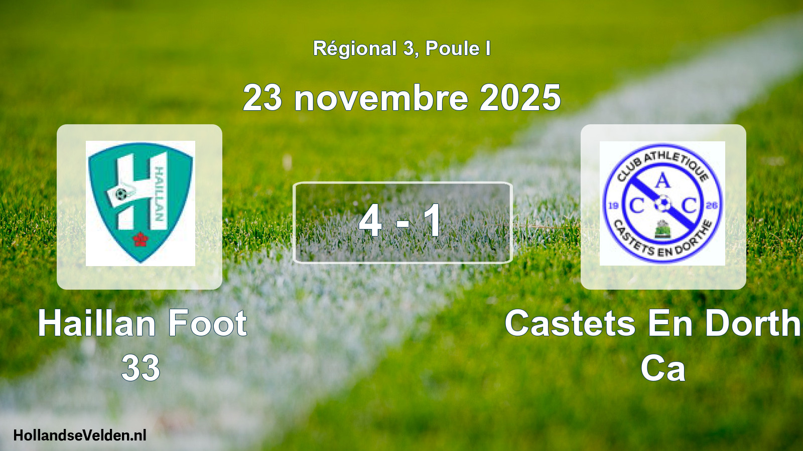 Match joué: Haillan Foot 33 - Castets En Dorthe Ca 4 - 1 (23 novembre 2025)