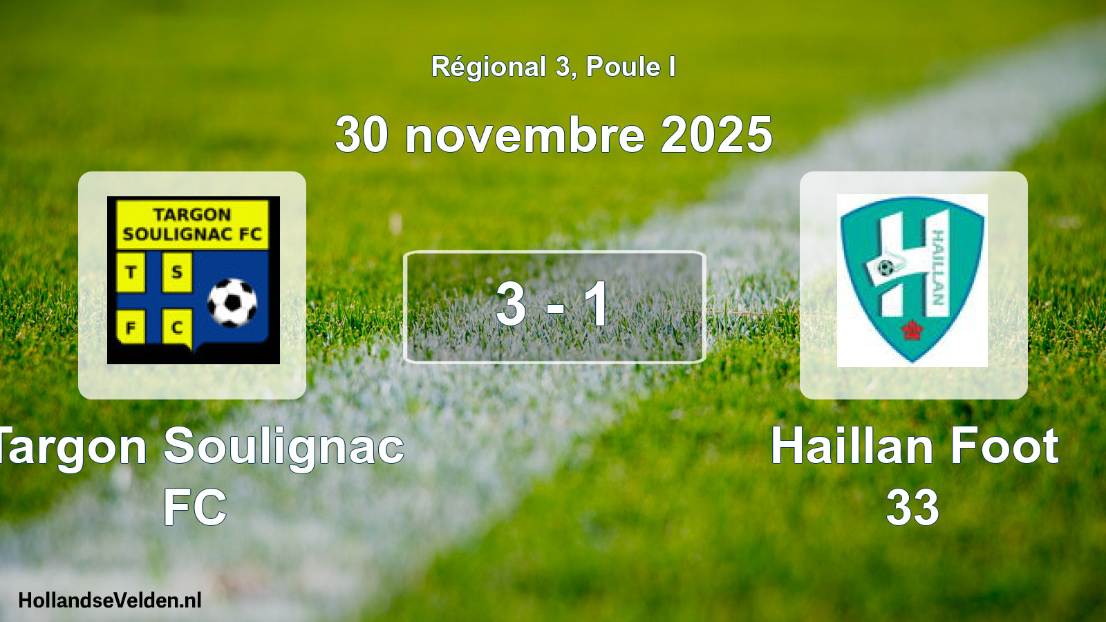 Match joué: Targon Soulignac FC - Haillan Foot 33 3 - 1 (30 novembre 2025)