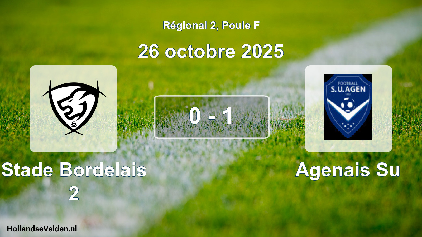 Match joué: Stade Bordelais 2 - Agenais Su 0 - 1 (26 octobre 2025)