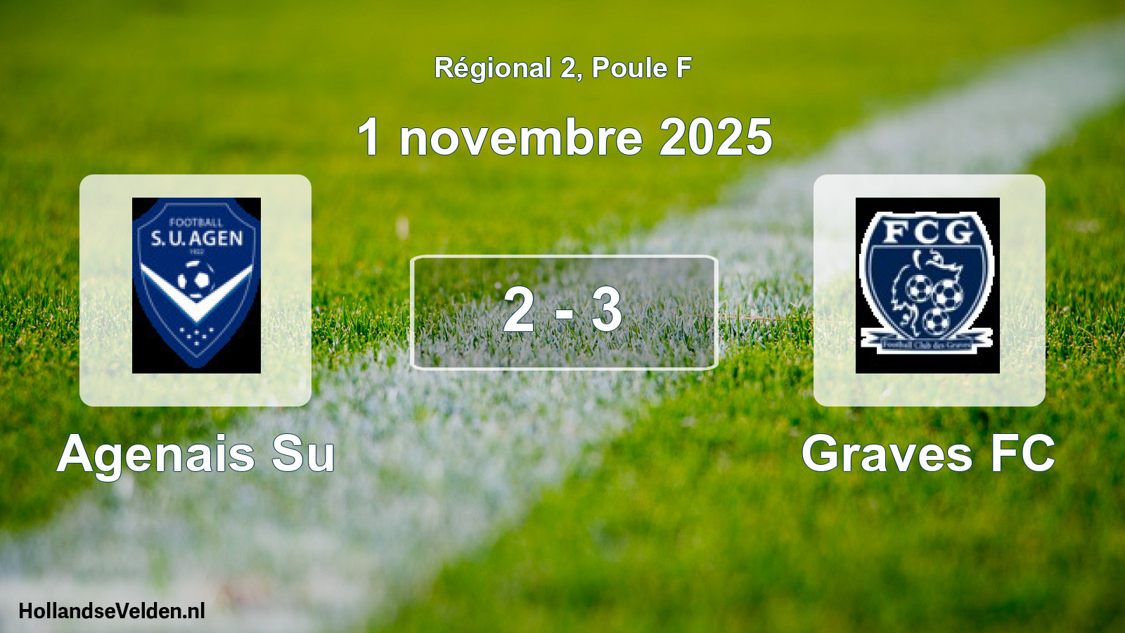 Match joué: Agenais Su - Graves FC 2 - 3 (1 novembre 2025)