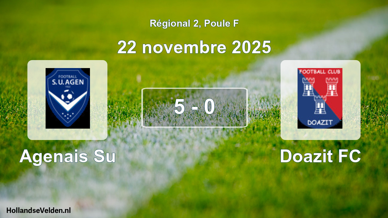 Gespeelde wedstrijd: Agenais Su - Doazit FC 5 - 0 (22 november 2025)